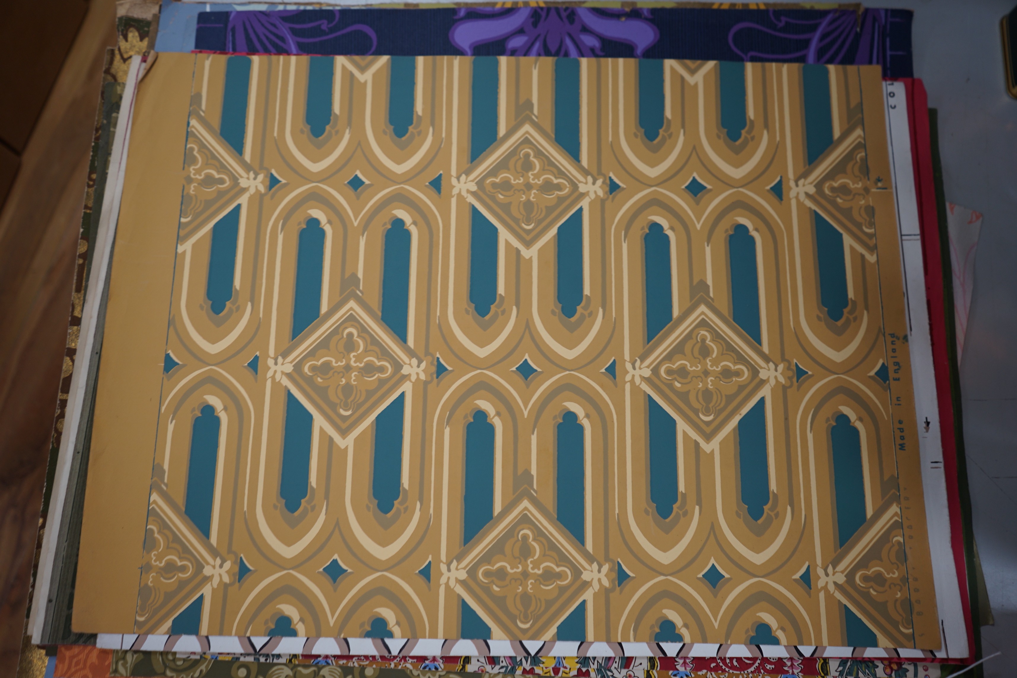 Twenty nine Cole and Son wall paper samples after W.Morris, A Pugin, C Barry, C Voysey
